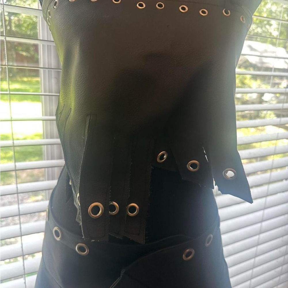 Black Leather Grommet Top and mini skirt perfect for metal concert